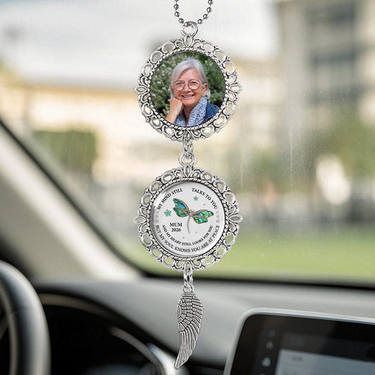 Personalised Memorial Photo Car Ornament - Sympathy Gift for Loss of Mum or Dad