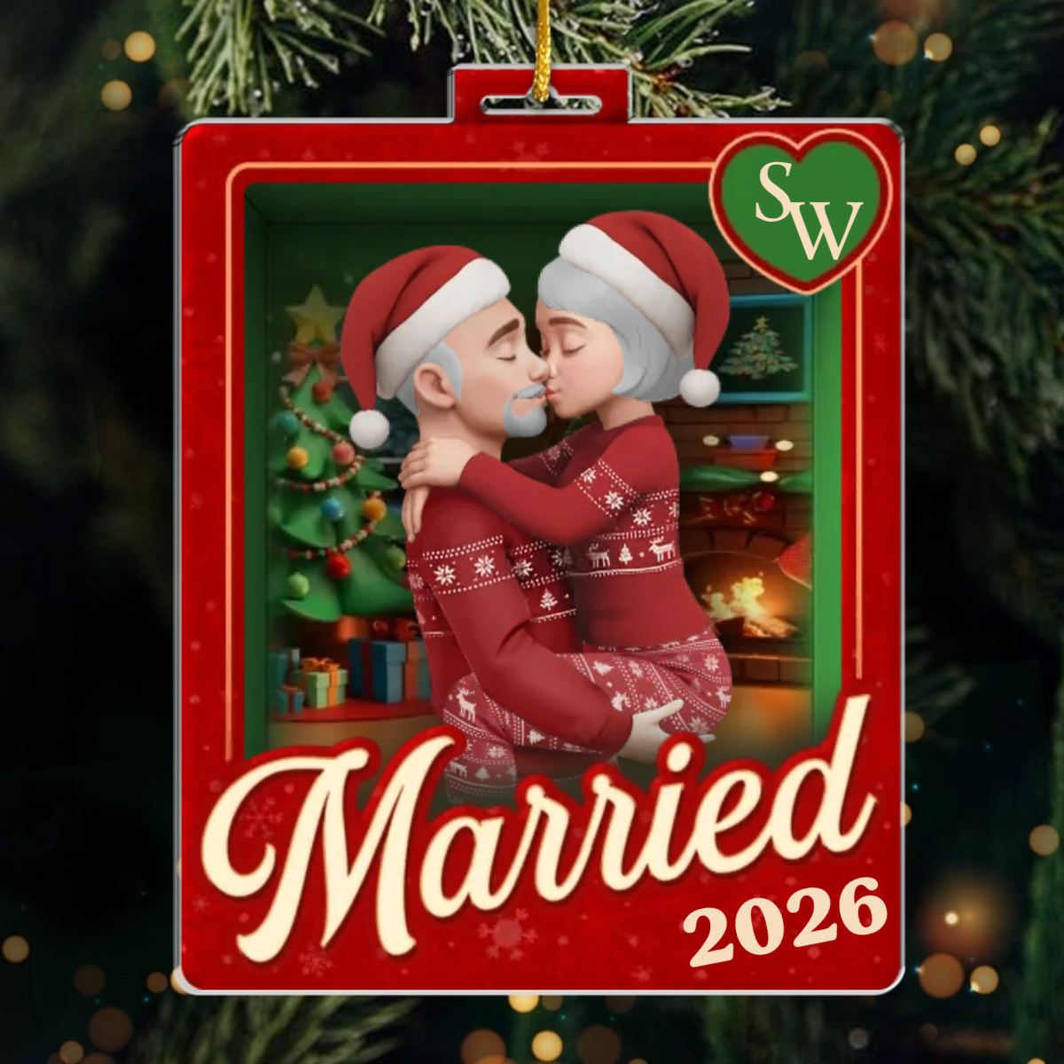 "Sealed With A Christmas Kiss" Personalized Couple Acrylic Ornament - Christmas Gift for Husband and Wife
