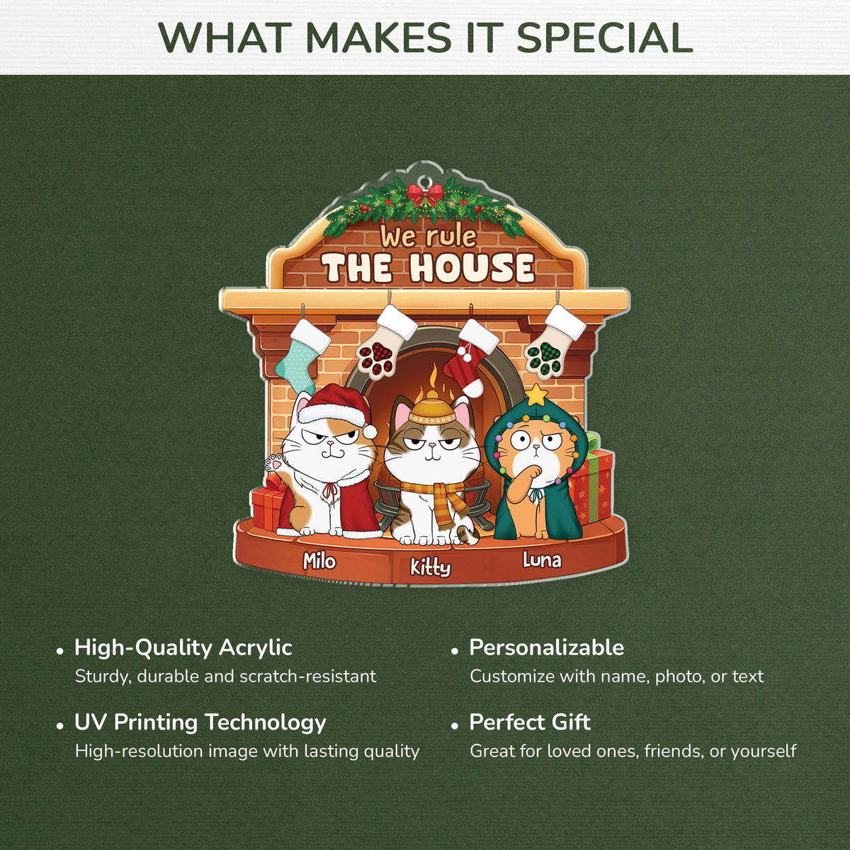 We Rule The House Personalized Pet Acrylic Ornament - Christmas for Cat Lovers