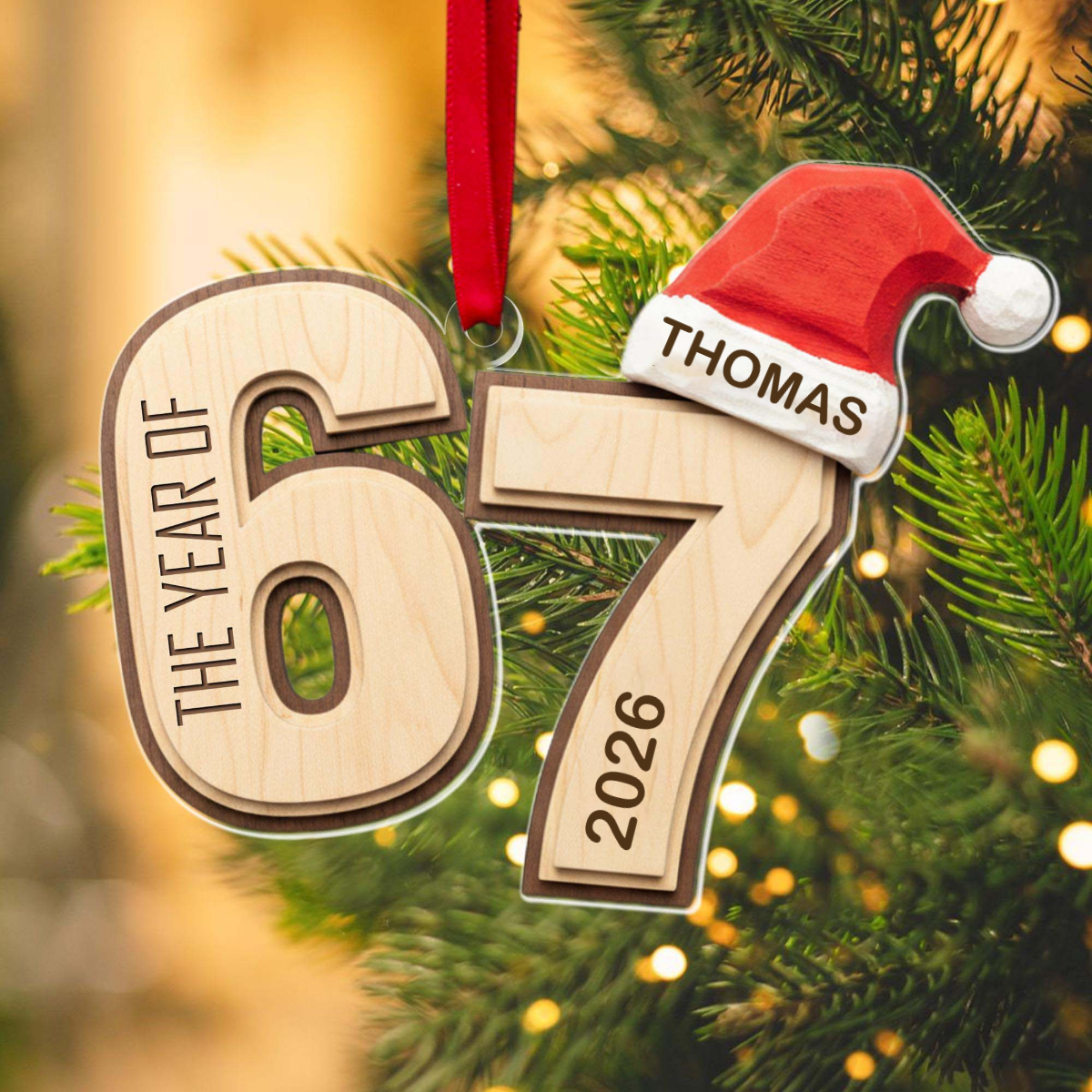The Year of 67 Personalized Acrylic Ornament - Custom Santa Hat Christmas Keepsake Gift for Dad & Grandpa
