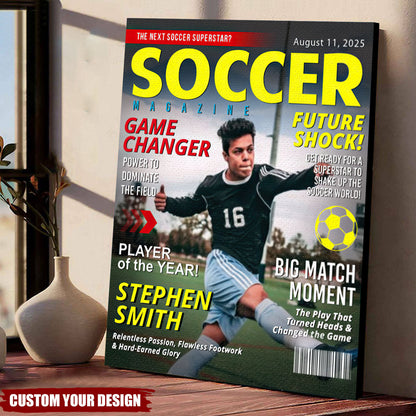 Personalized Soccer Magazine Cover Poster / Canvas - Custom Gift for Soccer Fans