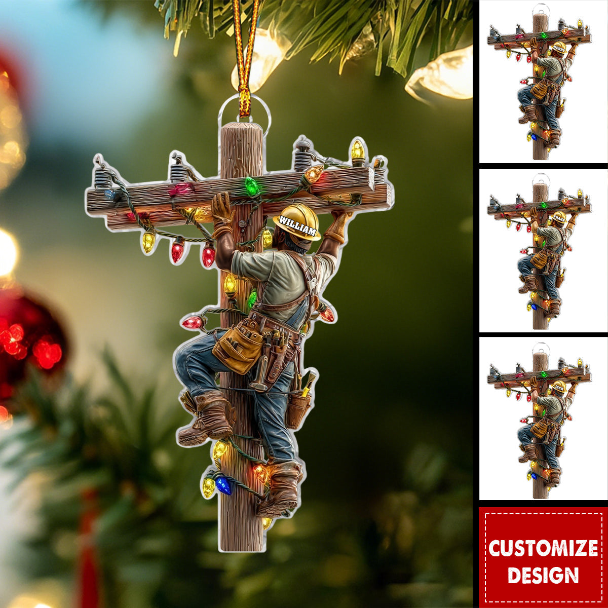 "Keeping The Lights On" Personalized Lineman Ornament - Custom Christmas Gift for Linemen