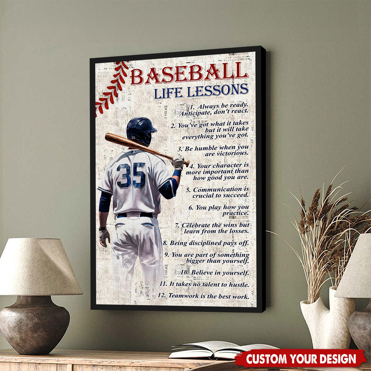 Personalized Baseball Life Lessons Poster / Canvas - Gift for Baseball Athletes Coaches & Fans
