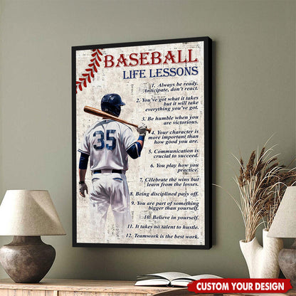 Personalized Baseball Life Lessons Poster / Canvas - Gift for Baseball Athletes Coaches & Fans