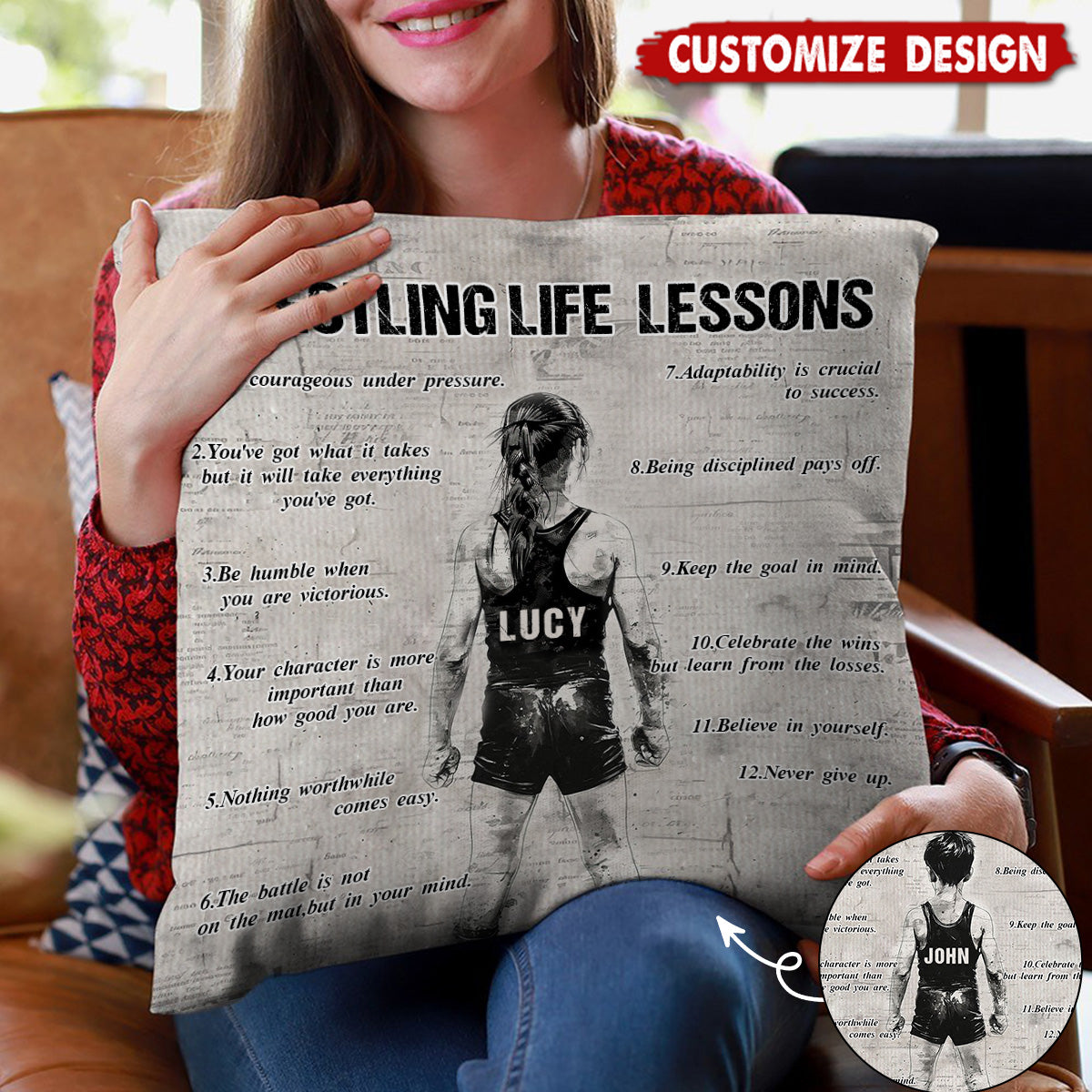 “Wrestling Life Lessons” Personalized Pillow - Custom Gift for Wrestlers & Teammates