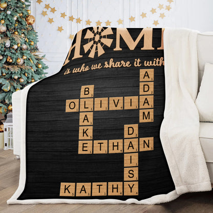 Home Is Who We Share Love With - Personalized Custom Family Customized Crossword Blanket