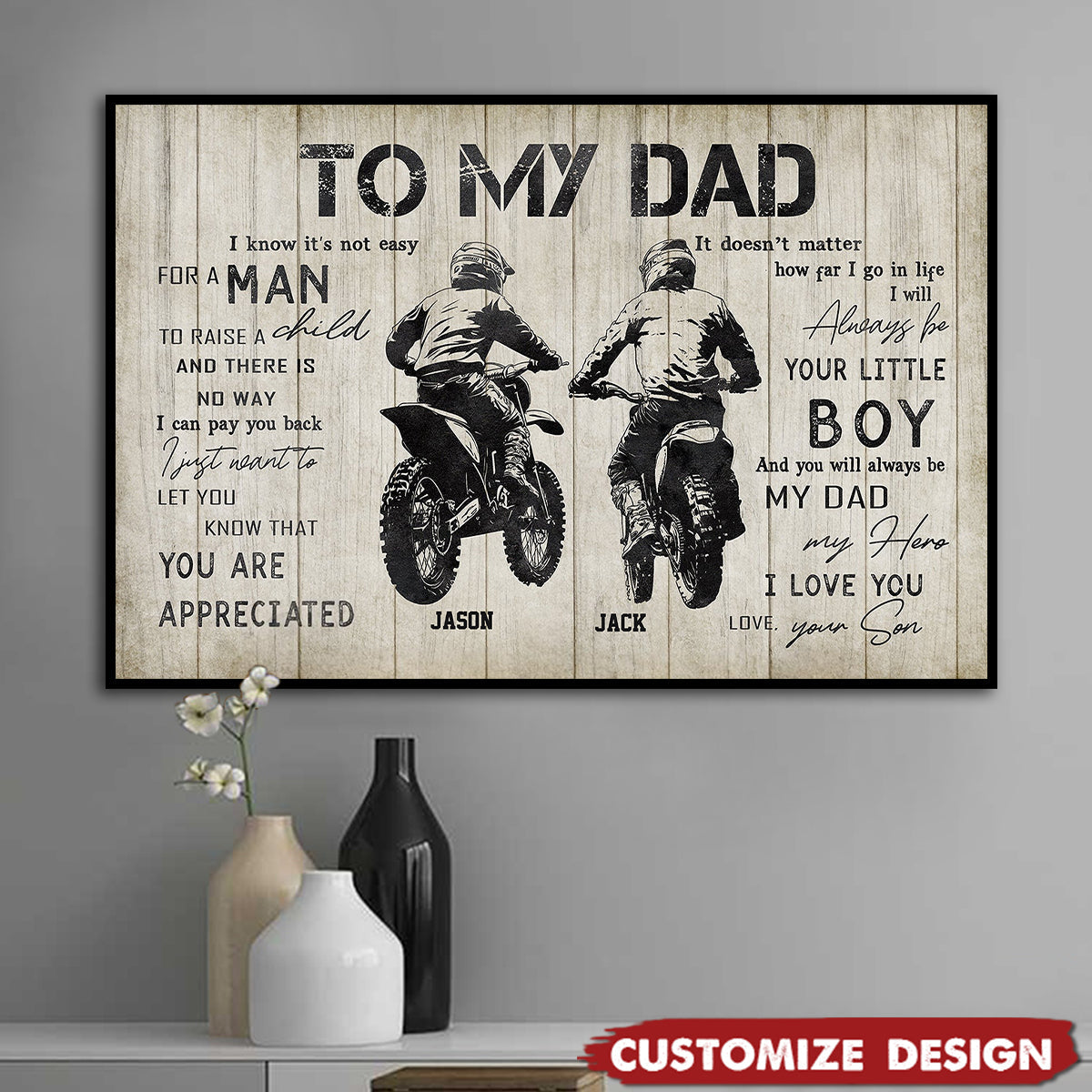Personalized Motocross Dad Son Poster / Canvas - Custom Birthday & Father’s Day Gift