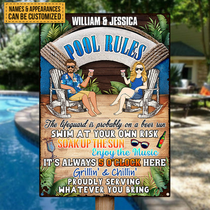 Summer Pool Rules Soak Up The Sun - Gift For Couple - Personalized Custom Classic Metal Signs