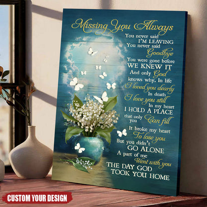 The Day God Took You Home - Personalized White Butterfly Blue Sky Memorial Canvas / Poster