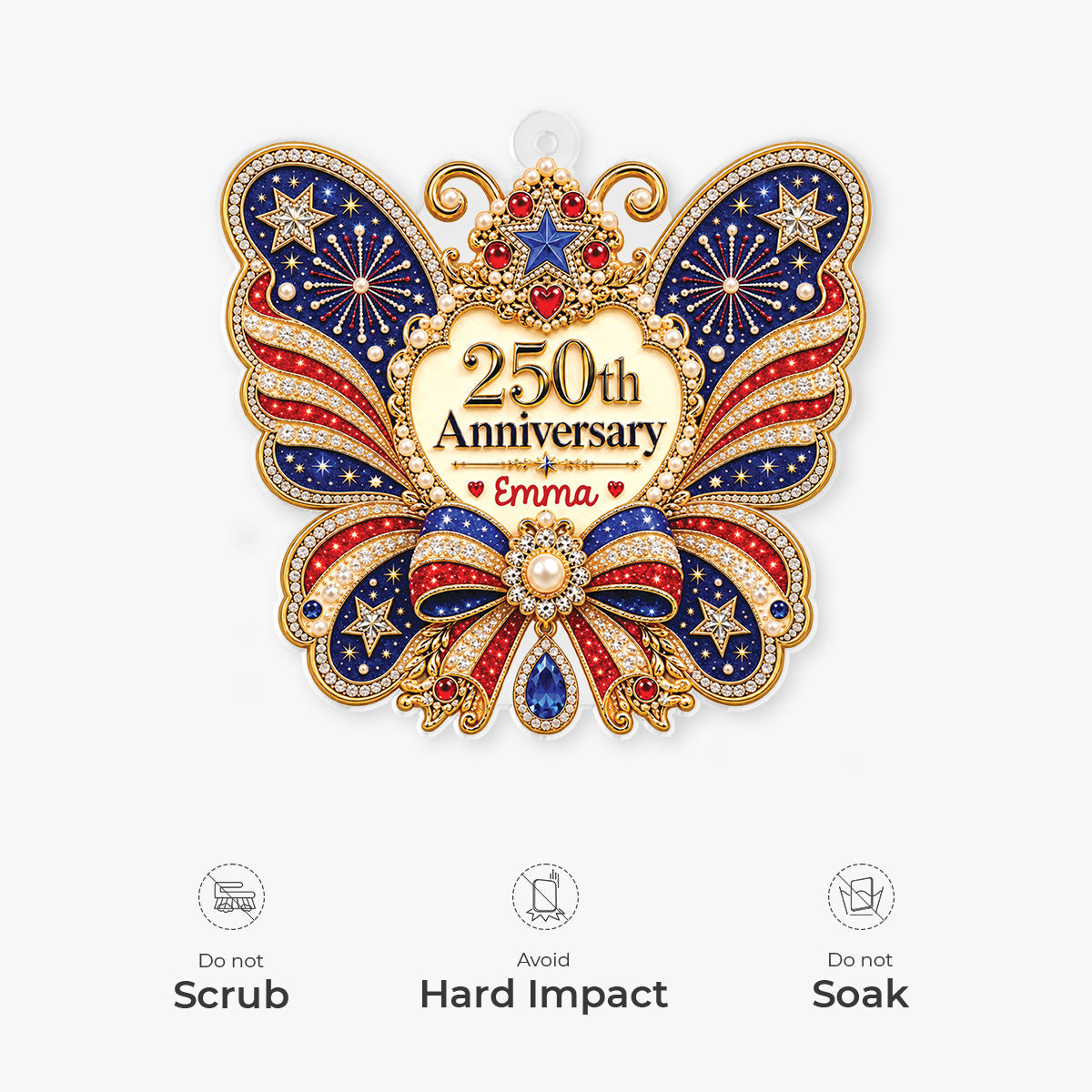 USA 250th Anniversary Butterfly Custom Acrylic Ornament - Personalized Christmas Keepsake Gift