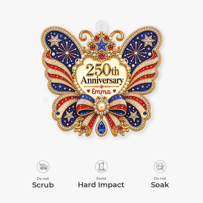 USA 250th Anniversary Butterfly Custom Acrylic Ornament - Personalized Christmas Keepsake Gift