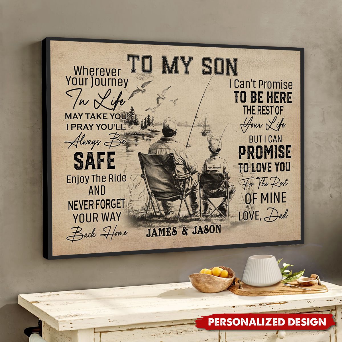 Personalized To My Son Fishing Poster / Canvas - Custom Gift for Fishing Fans