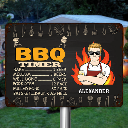 Dad's BBQ Timer - Personalized Custom Classic Camping Metal Signs - Gift For Father, Grandpa