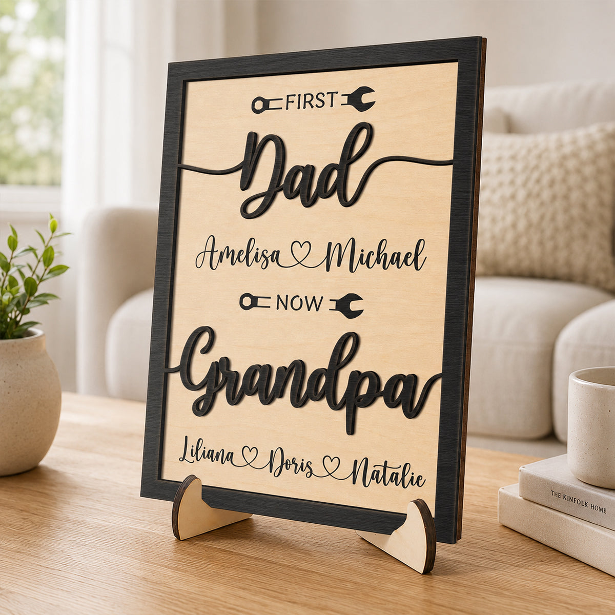 Personalized First Dad Now Grandpa Wood Sign for Dad with personalized design details for meaningful gifting image 6
