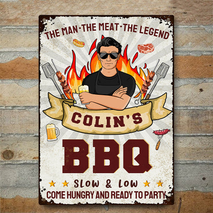 Grilling The Man The Meat The Legend - Personalized Custom Classic Metal Signs