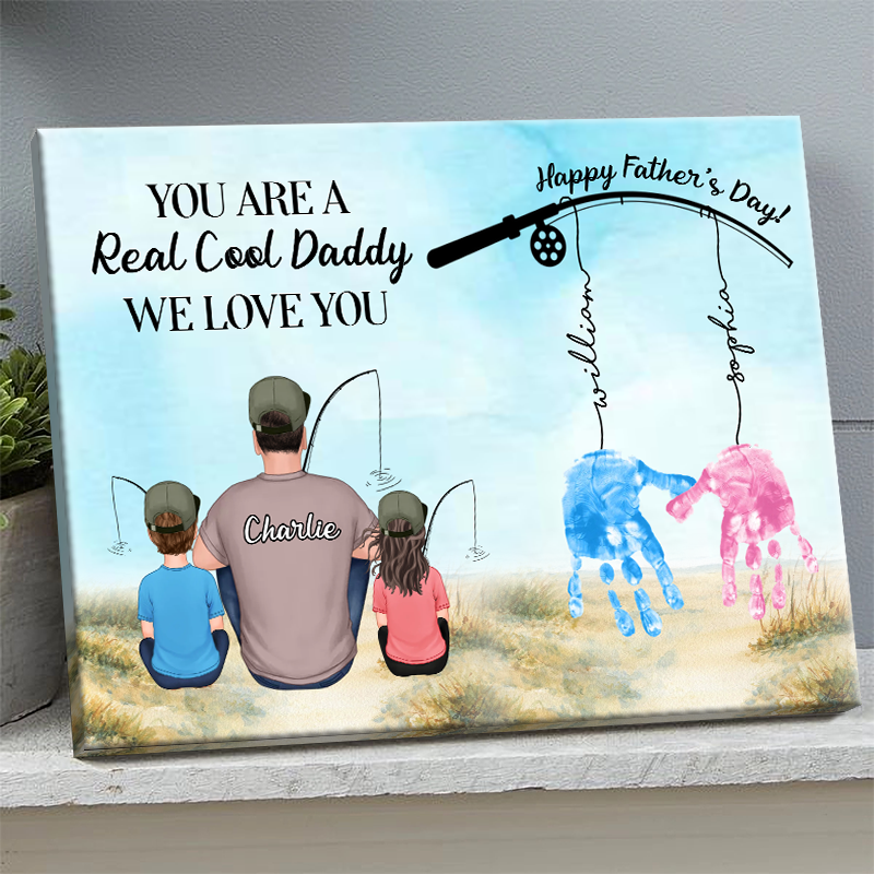Heartfelt Custom Fishing Canvas: 'Real Cool Daddy We Love You' Gift for Dad