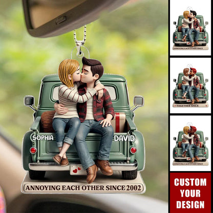 Personalized Couple On Truck Acrylic Car Ornament - Heartfelt Gift For Couple