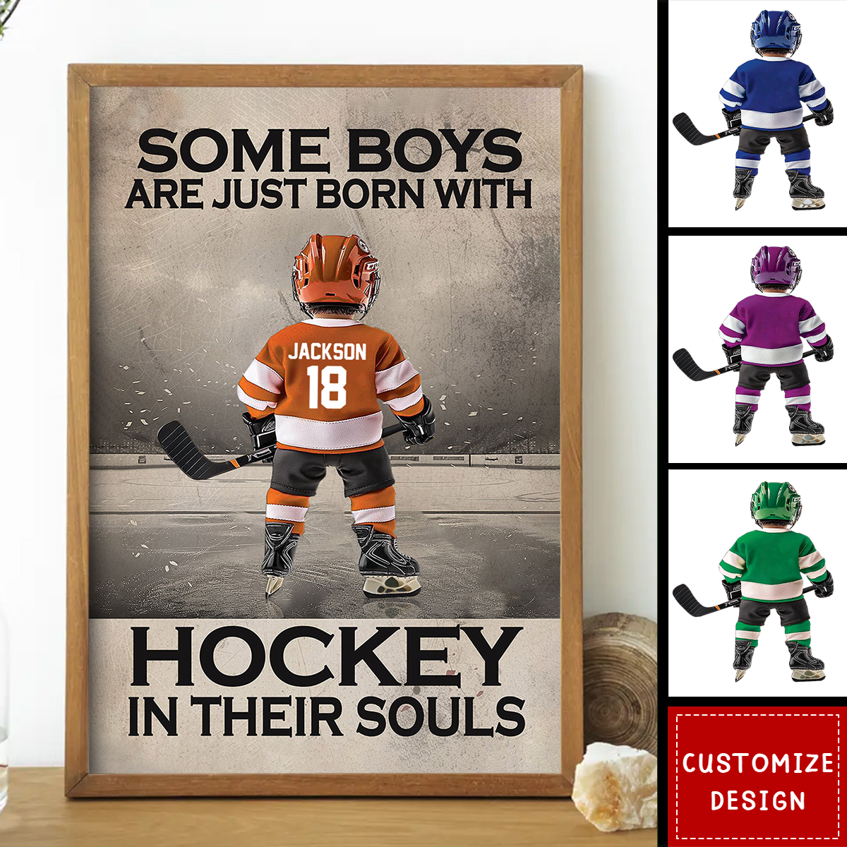 “Born With A Puck In Hand” Hockey Poster / Canvas - Personalized Gift for Boys & Girls