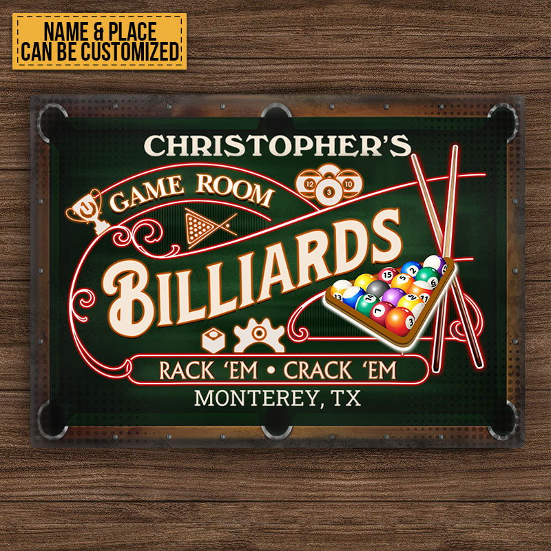 Billiards Game Room Neon - Personalized Custom Classic Metal Signs