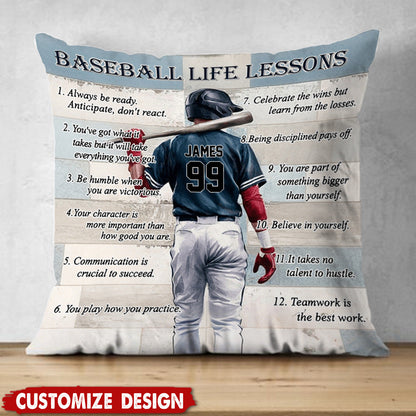 Personalized Baseball Life Lessons Pillow - Gift For Baseball Lover