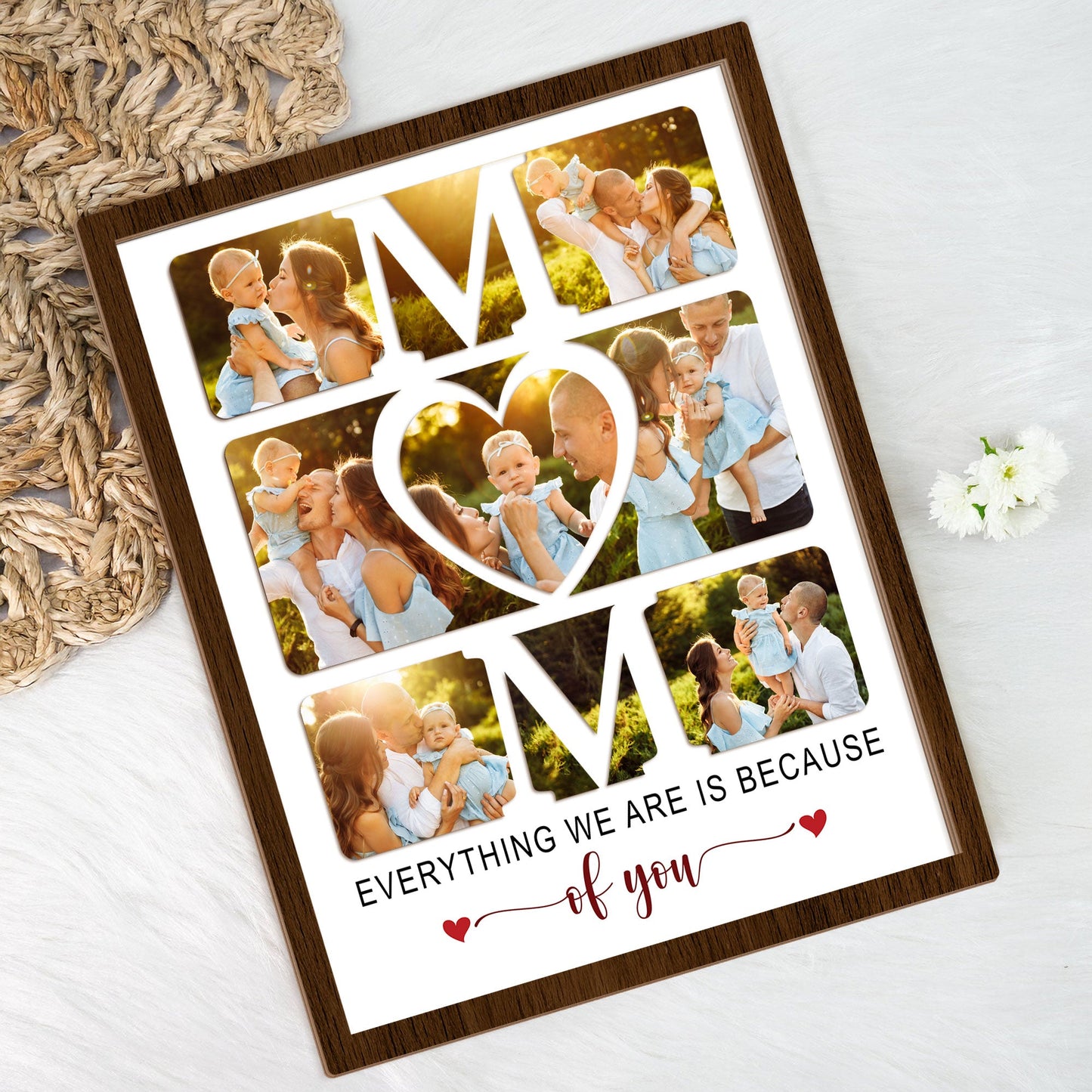 Mom Everything We Are Is Because Of You - Personalized Custom Photo 2-Layered Wooden Plaque