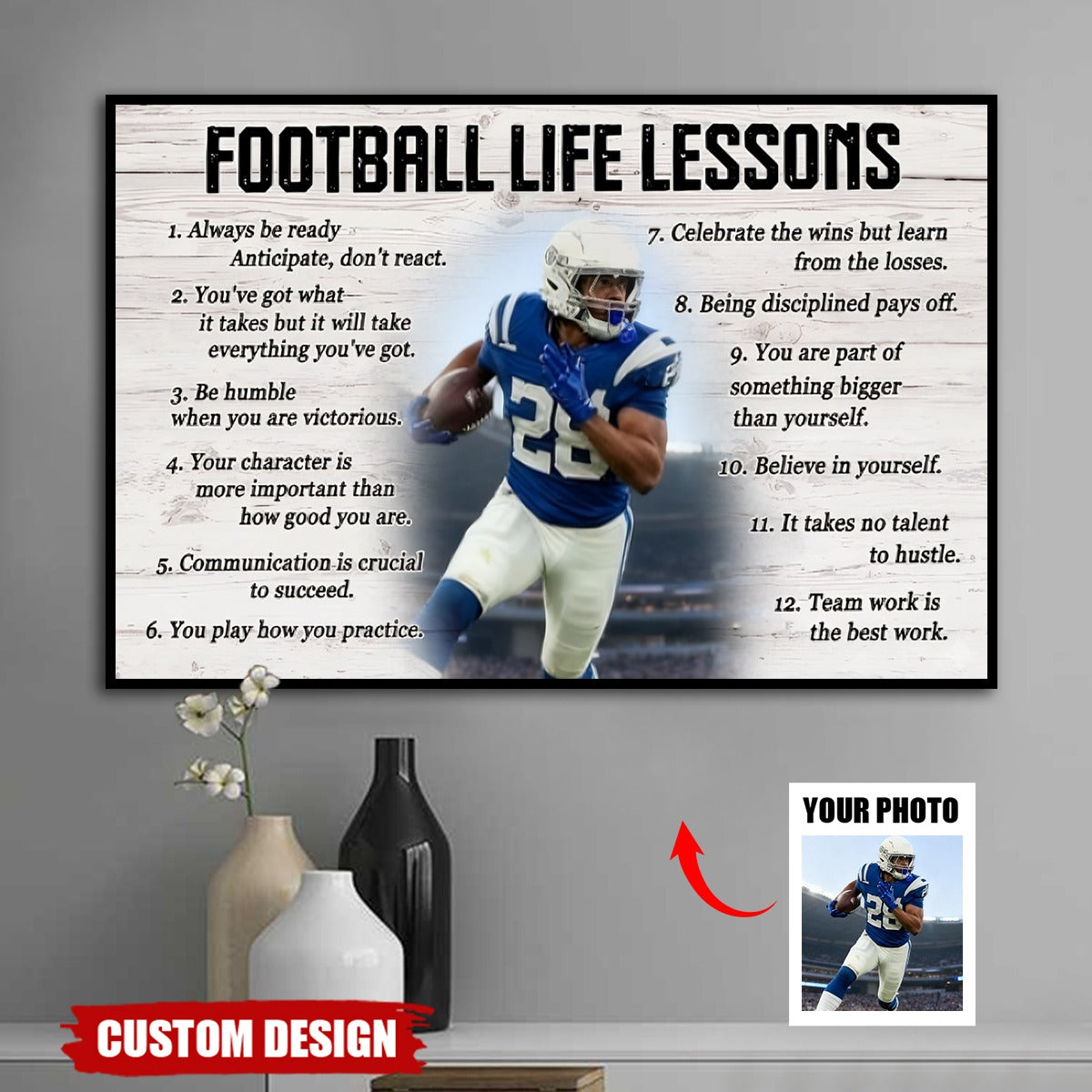 Personalized Custom Photo Football Life Lessons Poster / Canvas - Custom Gift For Football Lover