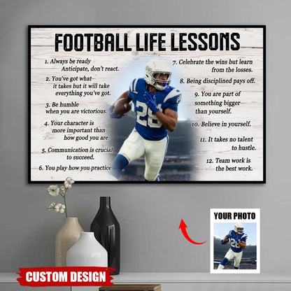 Personalized Custom Photo Football Life Lessons Poster / Canvas - Custom Gift For Football Lover