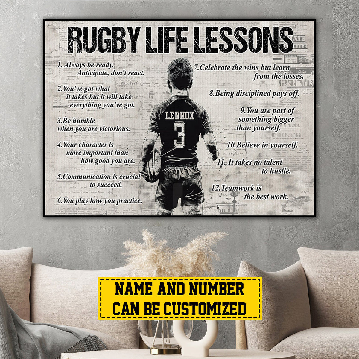 Personalized Rugby Life Lessons Poster / Canvas - Gift for Boys & Rugby Lovers