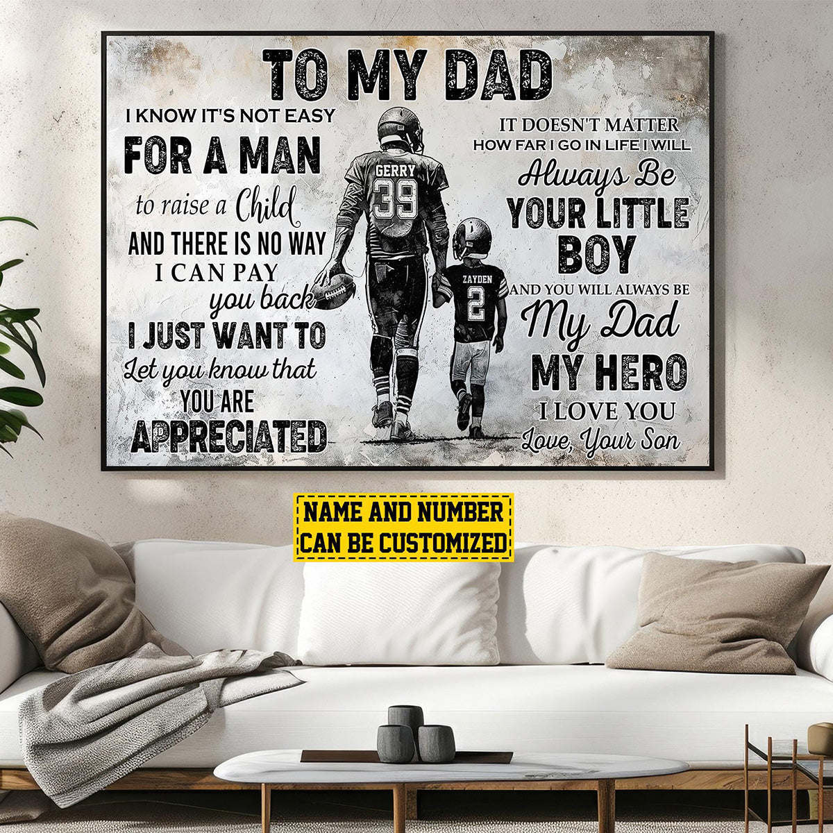 To My Dad Personalized Football Poster / Canvas - Gift For Football Lovers
