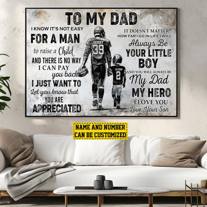To My Dad Personalized Football Poster / Canvas - Gift For Football Lovers