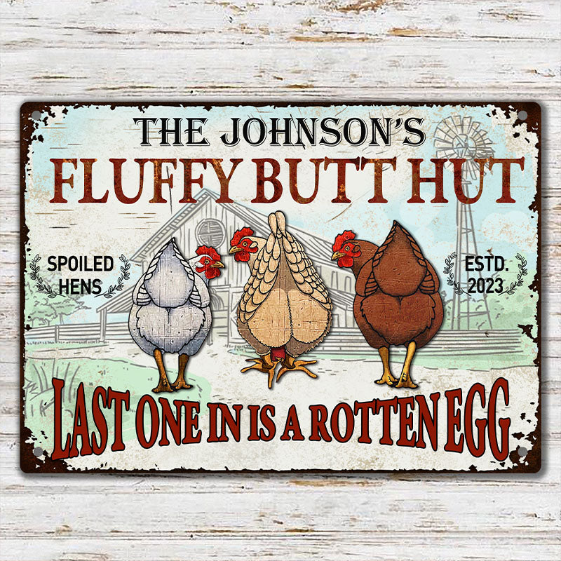 Chicken Fluffy Butt Hut - Personalized Customized Classic Nuggets Chicken Metal Signs