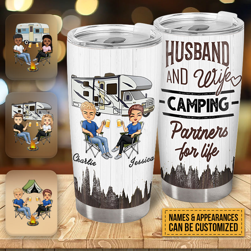 Husband And Wife Camping Partners For Life - Camping Gifts - Personalized Custom Tumbler