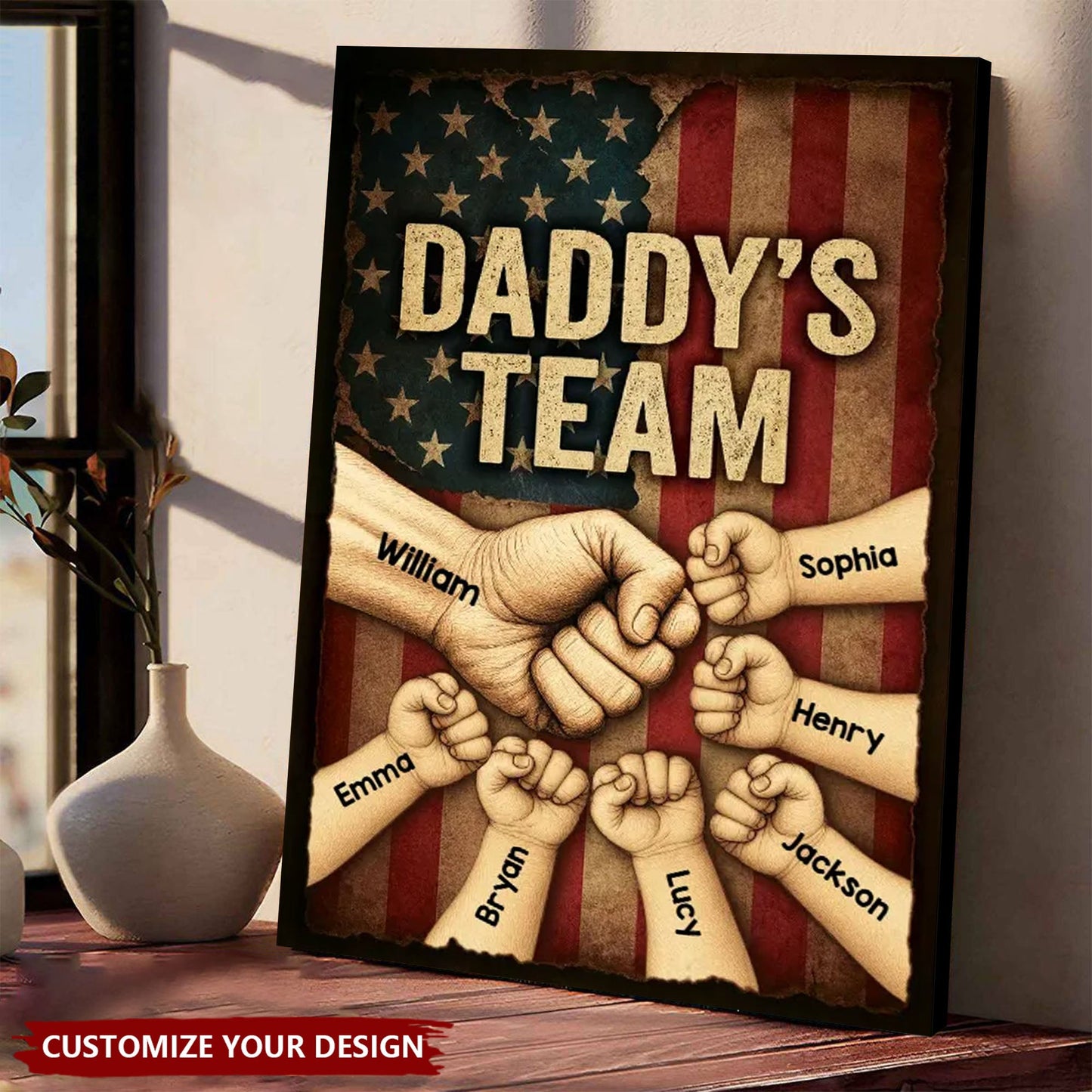 Daddy’s Team Fist Bump - Personalized Family Vintage Poster / Canvas