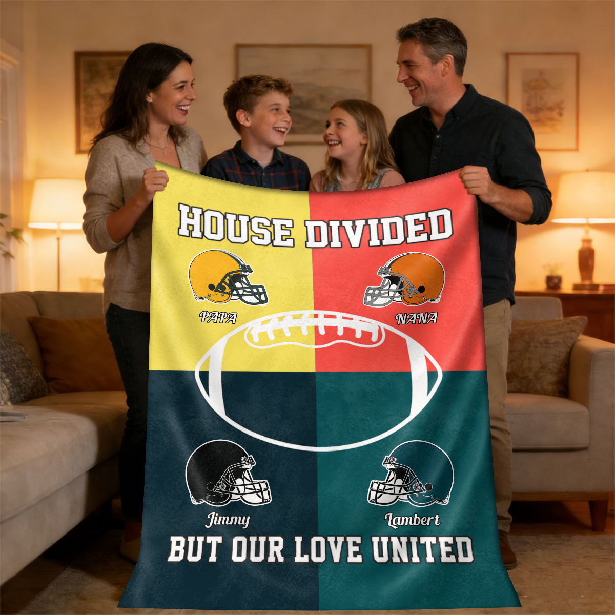 Personalized Multiple-color patchwork Blanket - Gift for American Football Lovers, Family, Couple