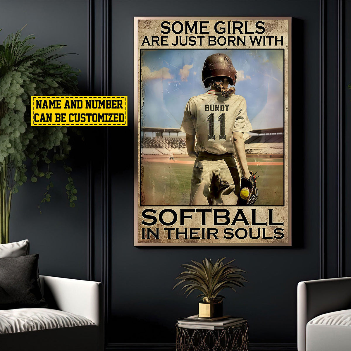 “Some Girls Are Just Born With Softball” Poster / Canvas - Personalized Gift for Softball Girls