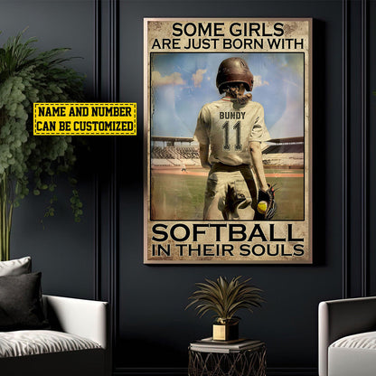 “Some Girls Are Just Born With Softball” Poster / Canvas - Personalized Gift for Softball Girls