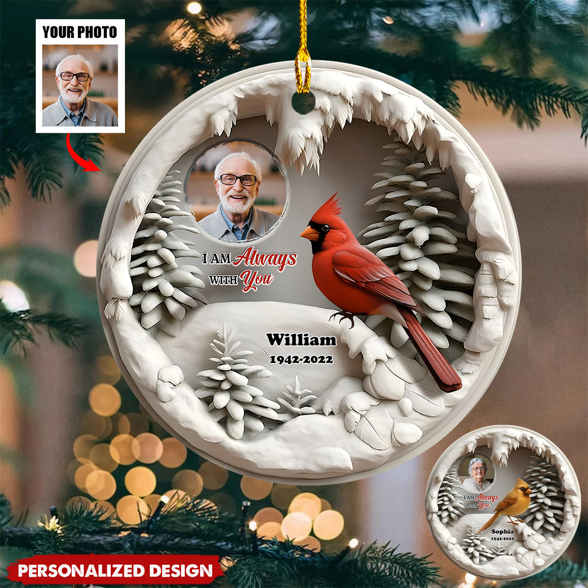 I Am Always With You Personalized Ceramic Ornament- Cardinal Memorial Gift for Family