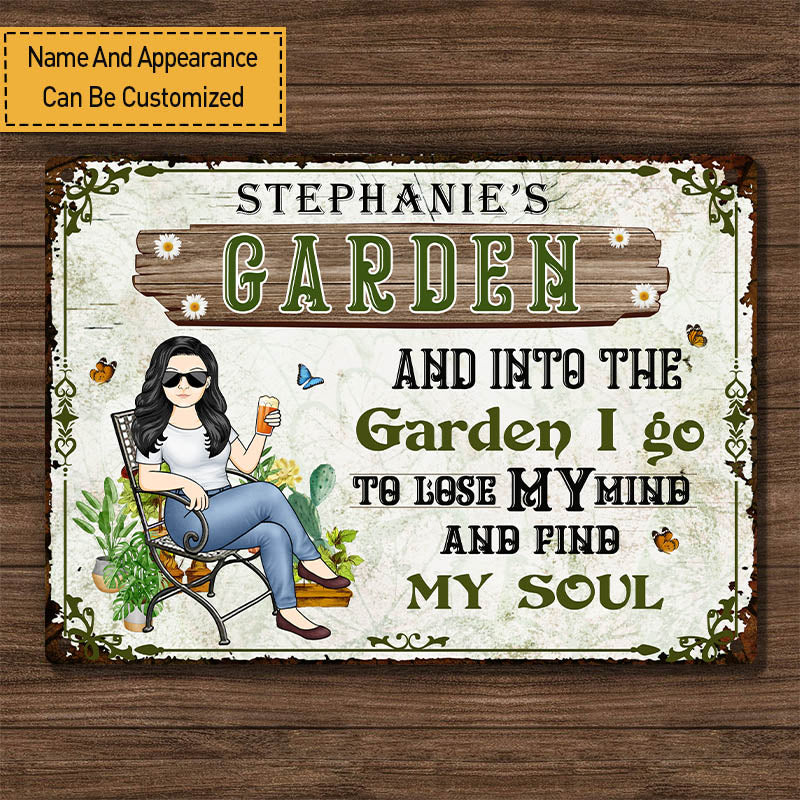 And Into The Garden I Go Gardening Girl - Garden Sign - Personalized Custom Classic Metal Signs - Gift For Gardeners