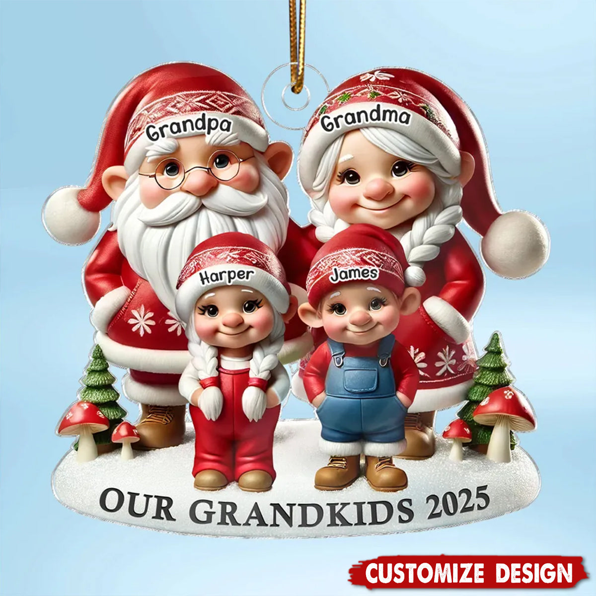 Custom Family Ornament - Celebrate Grandma, Grandpa, Mom, Dad & Lovely Kids