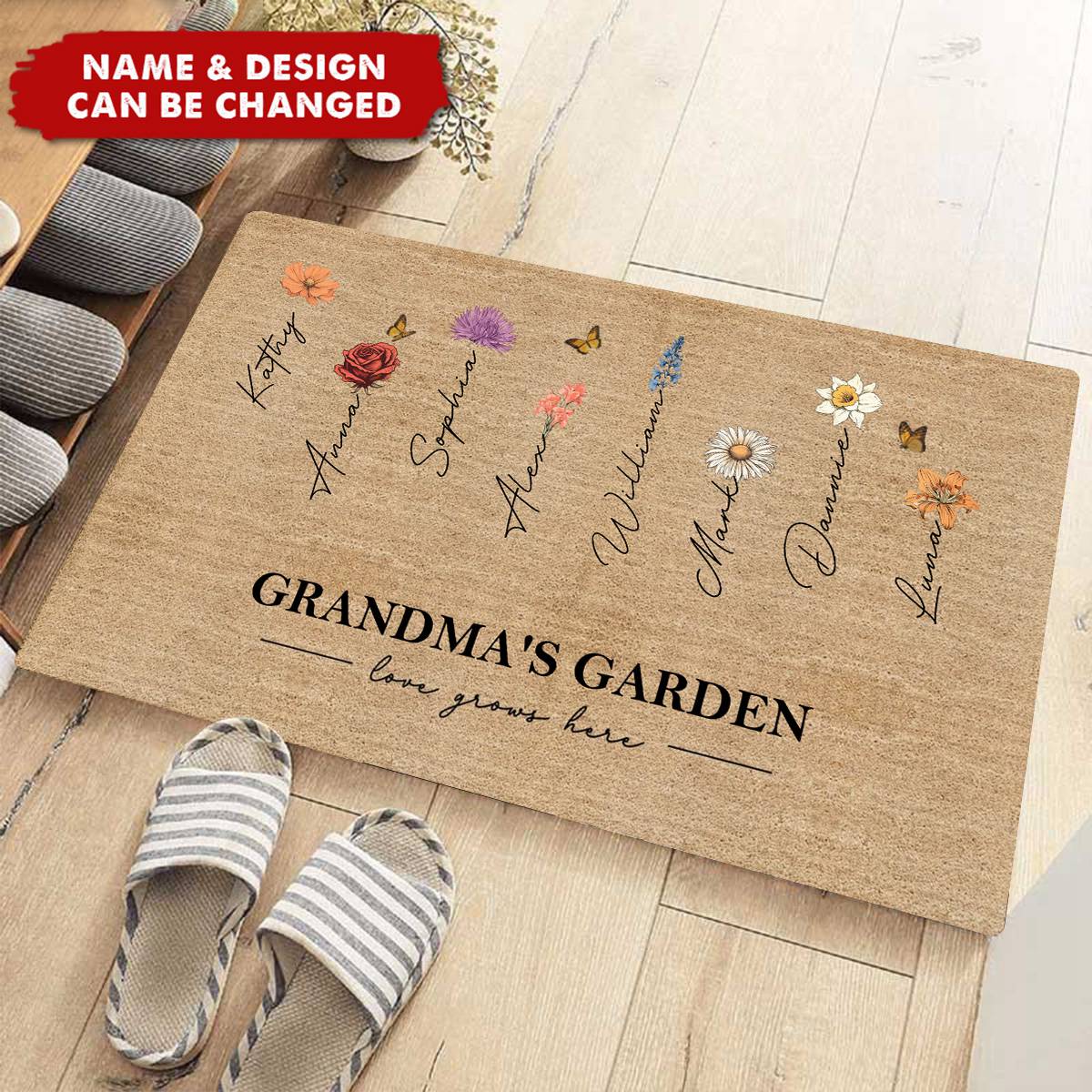 Grandma‘s Garden Love Grows Here - Personalized Vintage Birth Flowers Doormat