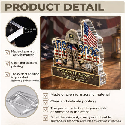 Personalized Military Hero Tribute: 250 Years of Freedom Custom - Personalized Acrylic Block Plaque