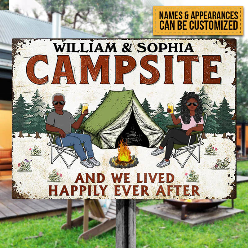 Let's Sit By The Campfire Husband Wife - Camping Signs - Camping Gift For Couple - Personalized Custom Classic Metal Signs