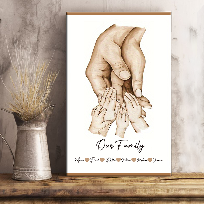 Parents Hands With Kids - Personalized Custom Family Canvas / Poster