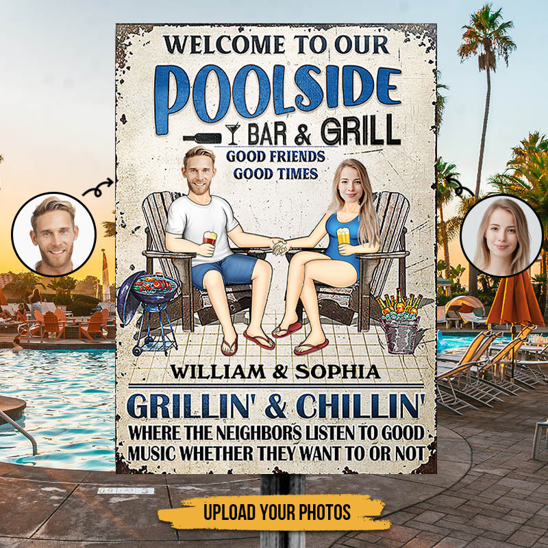 Custom Face Photo Swimming Poolside Decor - Personalized Custom Classic Metal Signs