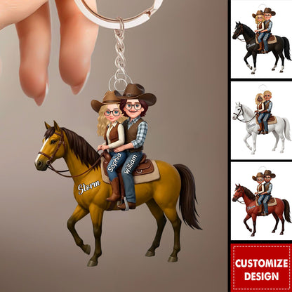 Personalized Horse Rider Couple Acrylic Keychain - Custom Gift For Couple Horse Lovers