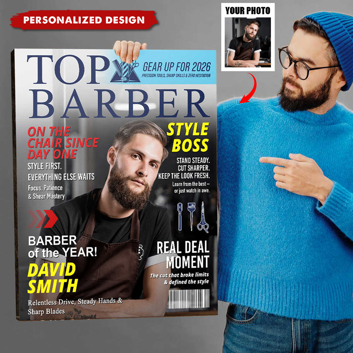 Personalized Barber Magazine Cover Poster / Canvas - Custom Gift For Barber