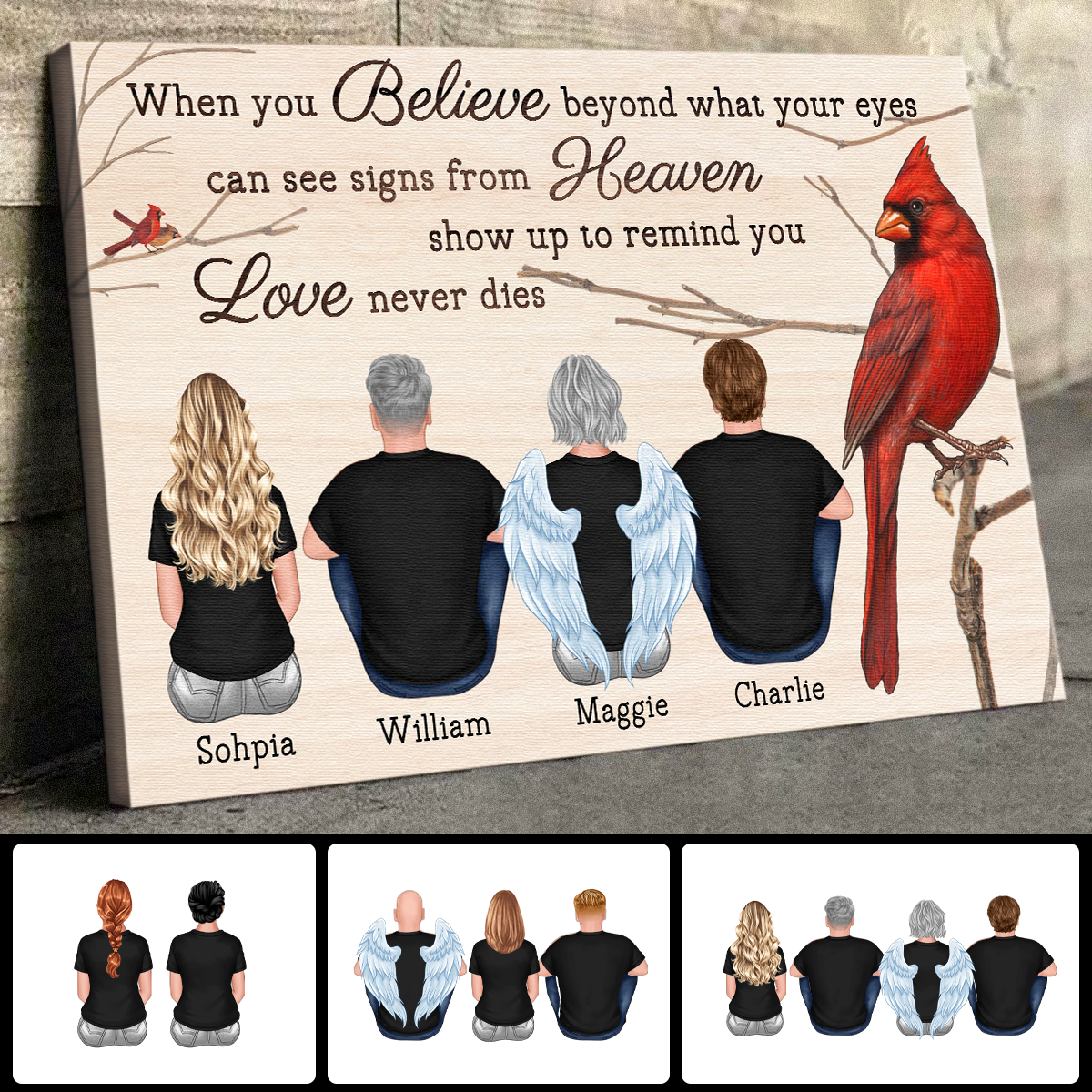 Custom Memorial For Loved One 'Love Never Dies' Canvas - Personalized Family Gift