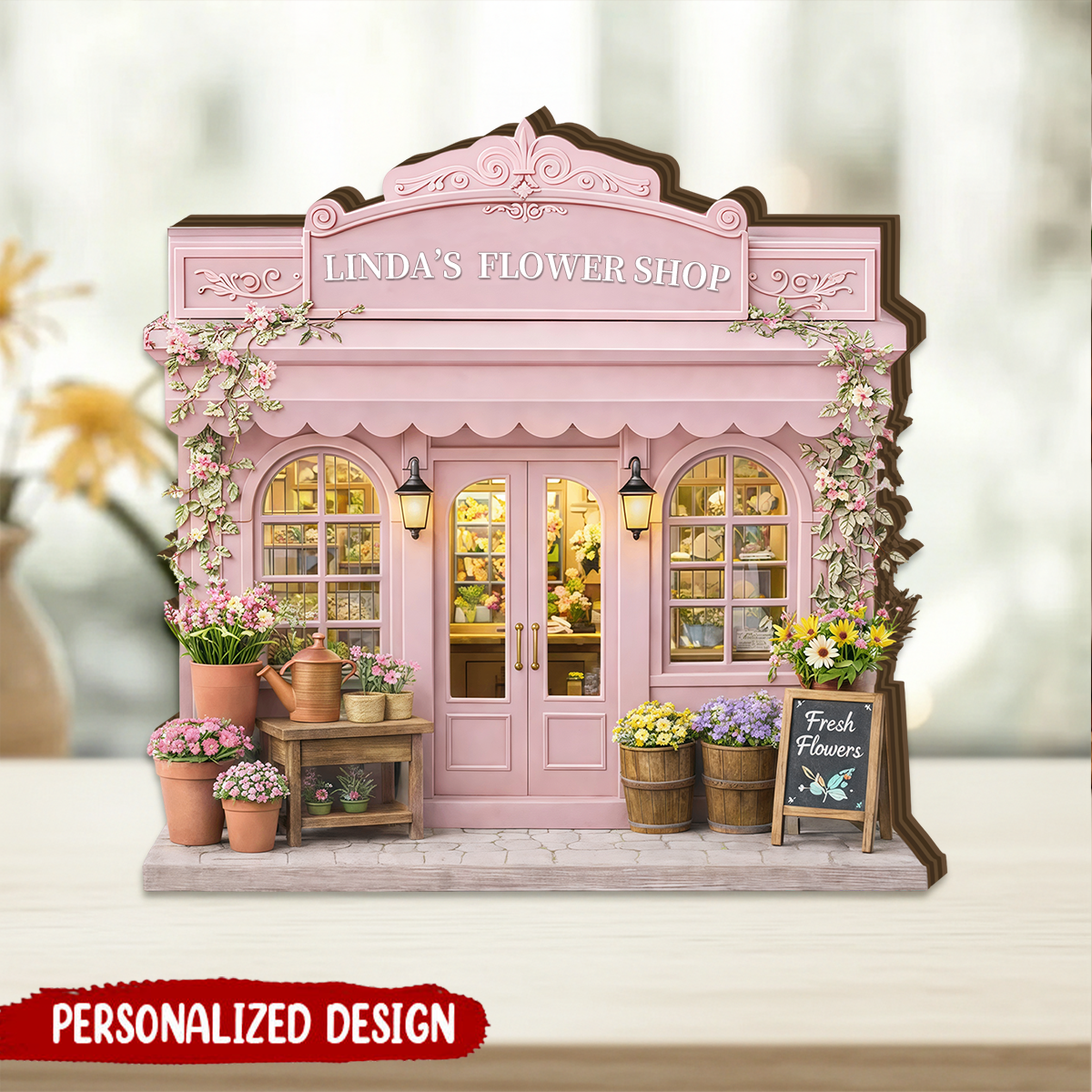 Custom Flower Shop Wooden Plaque personalization view for Mom