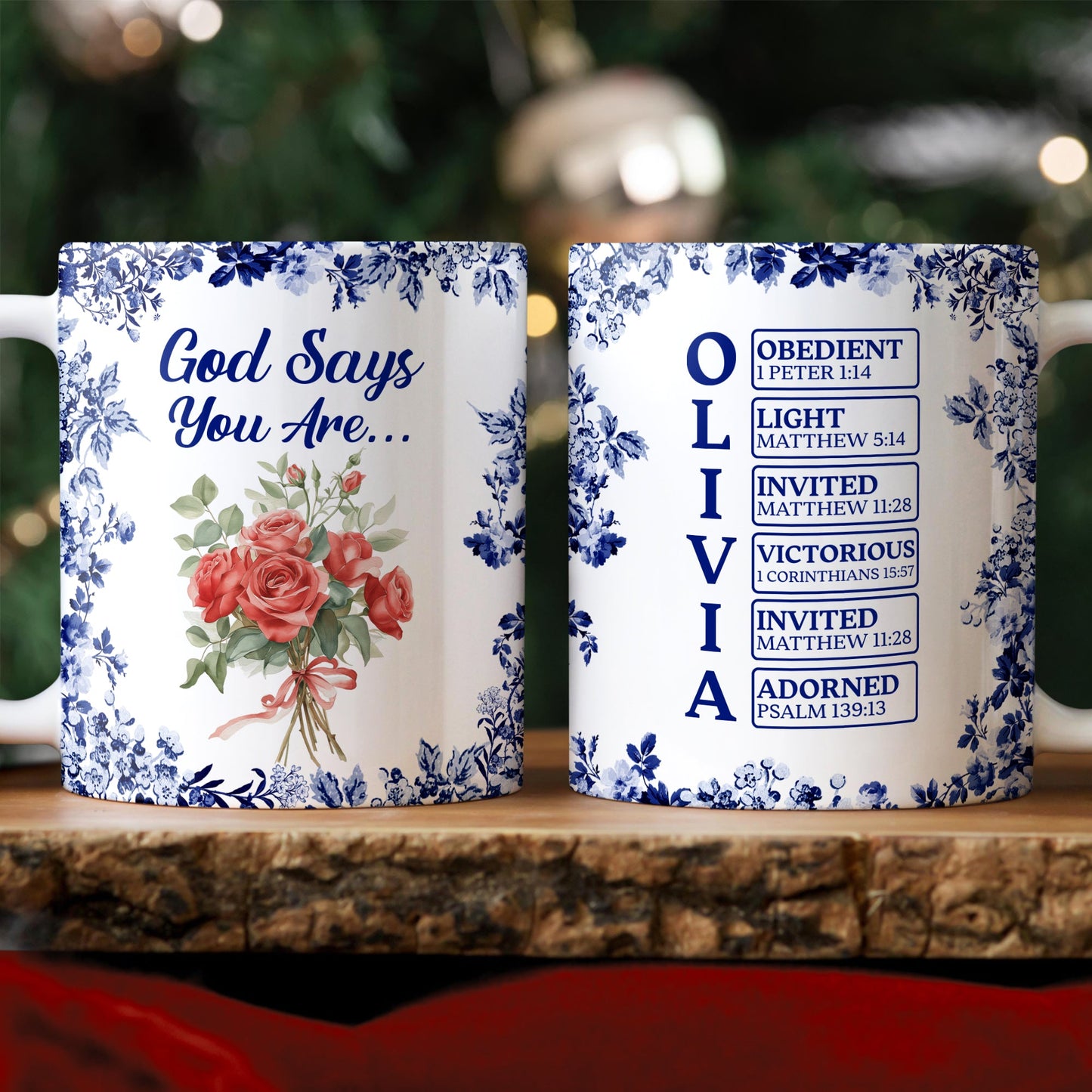Personalized “God Says I Am” Mug - Custom Name Toile De Jouy Style