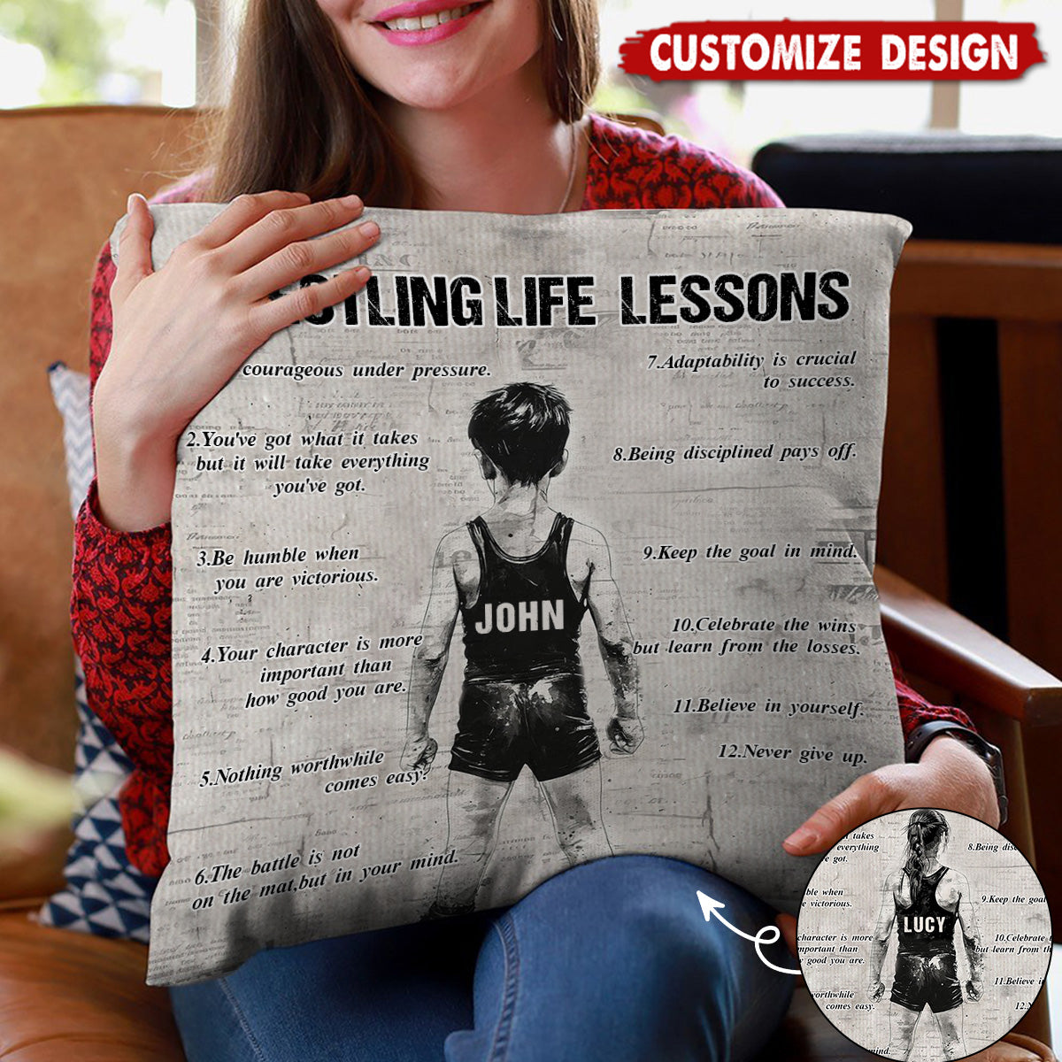 “Wrestling Life Lessons” Personalized Pillow - Custom Gift for Wrestlers & Teammates
